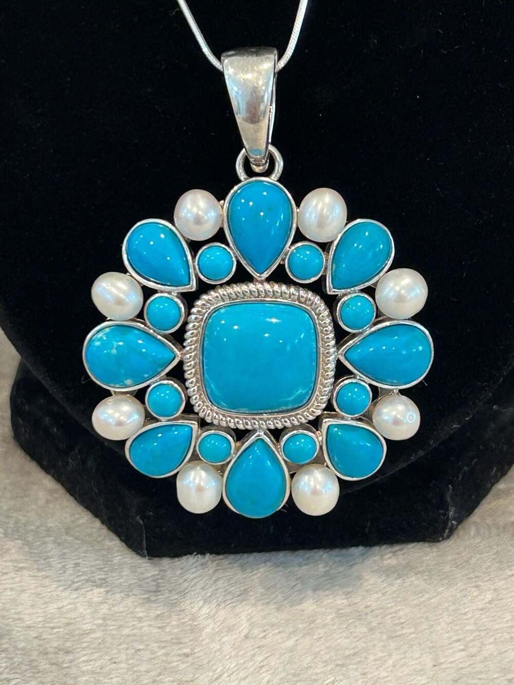 Whitney Kelly WK 925 Sterling Silver Turquoise Pearl Pendant Necklace 18”